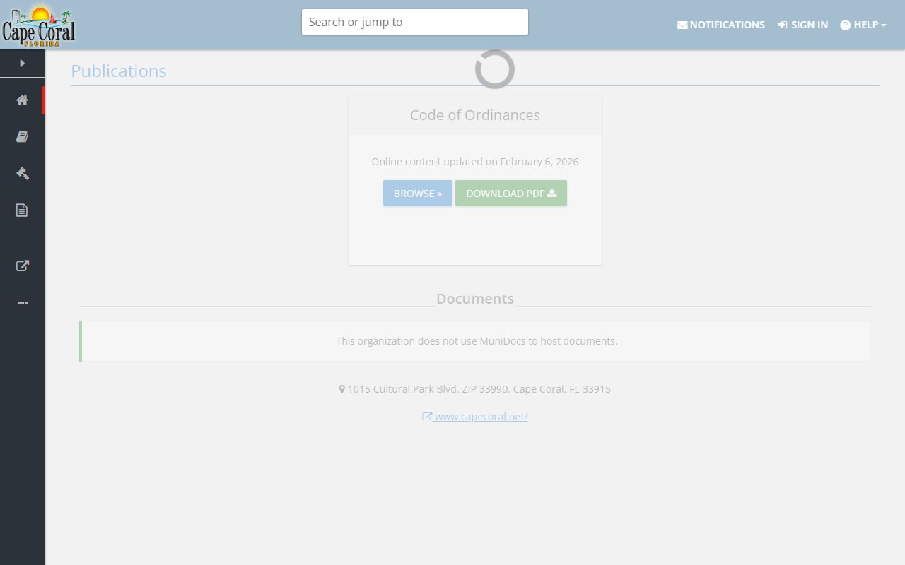 Cape Coral phone directory and code of ordinances on Municode