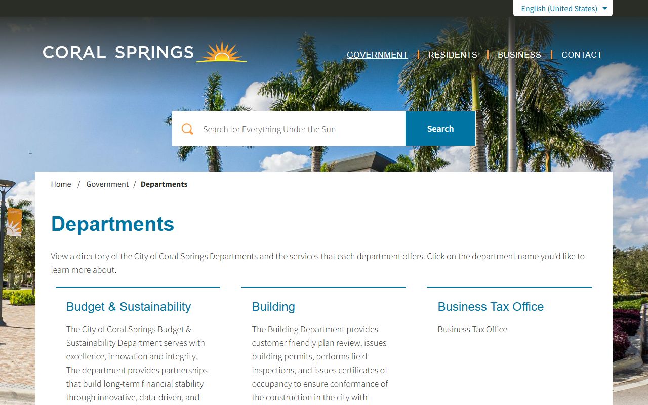 Coral Springs city departments directory phone directory listing