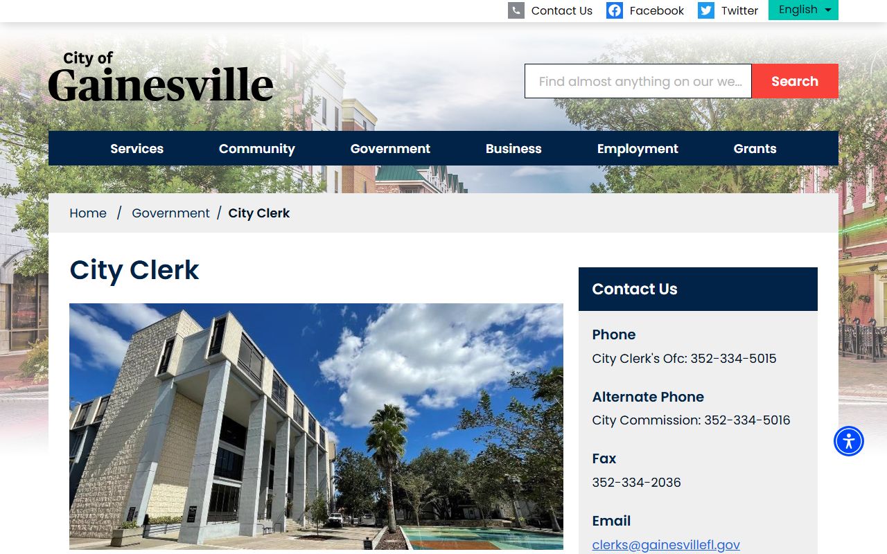 Gainesville City Clerk home page phone directory