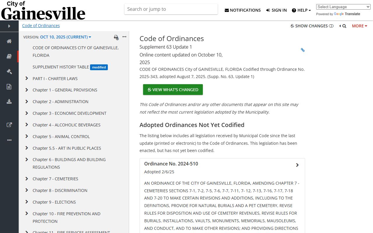 Gainesville Municode code of ordinances phone directory