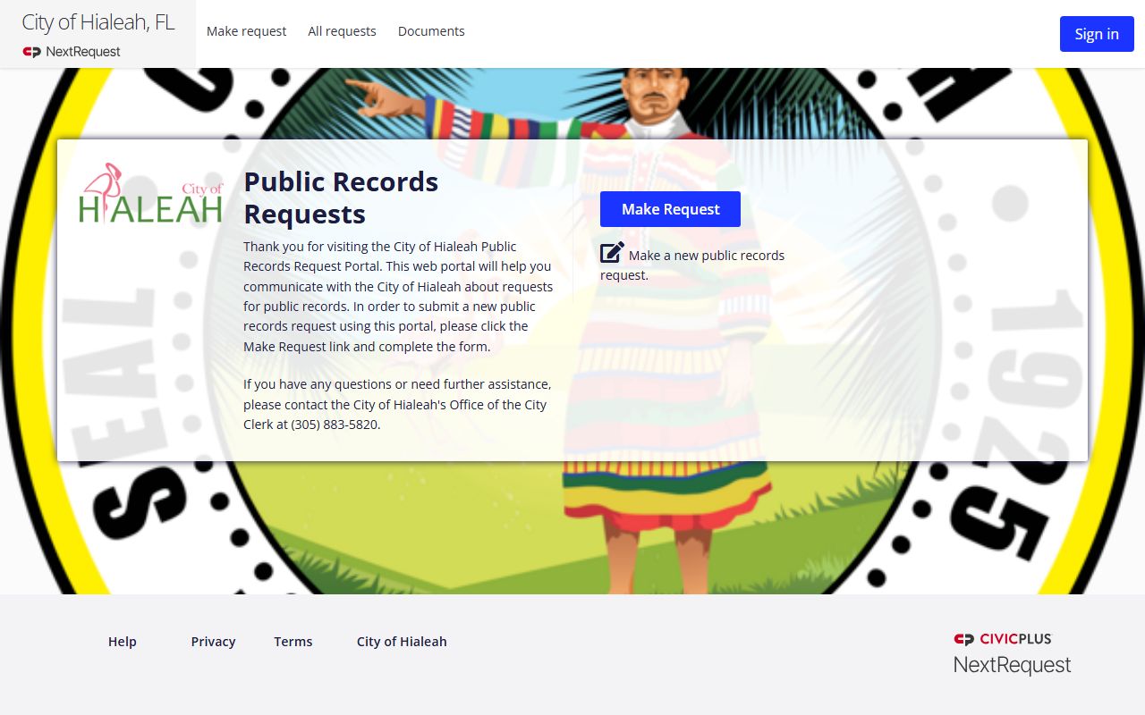 Hialeah NextRequest phone directory and public records portal