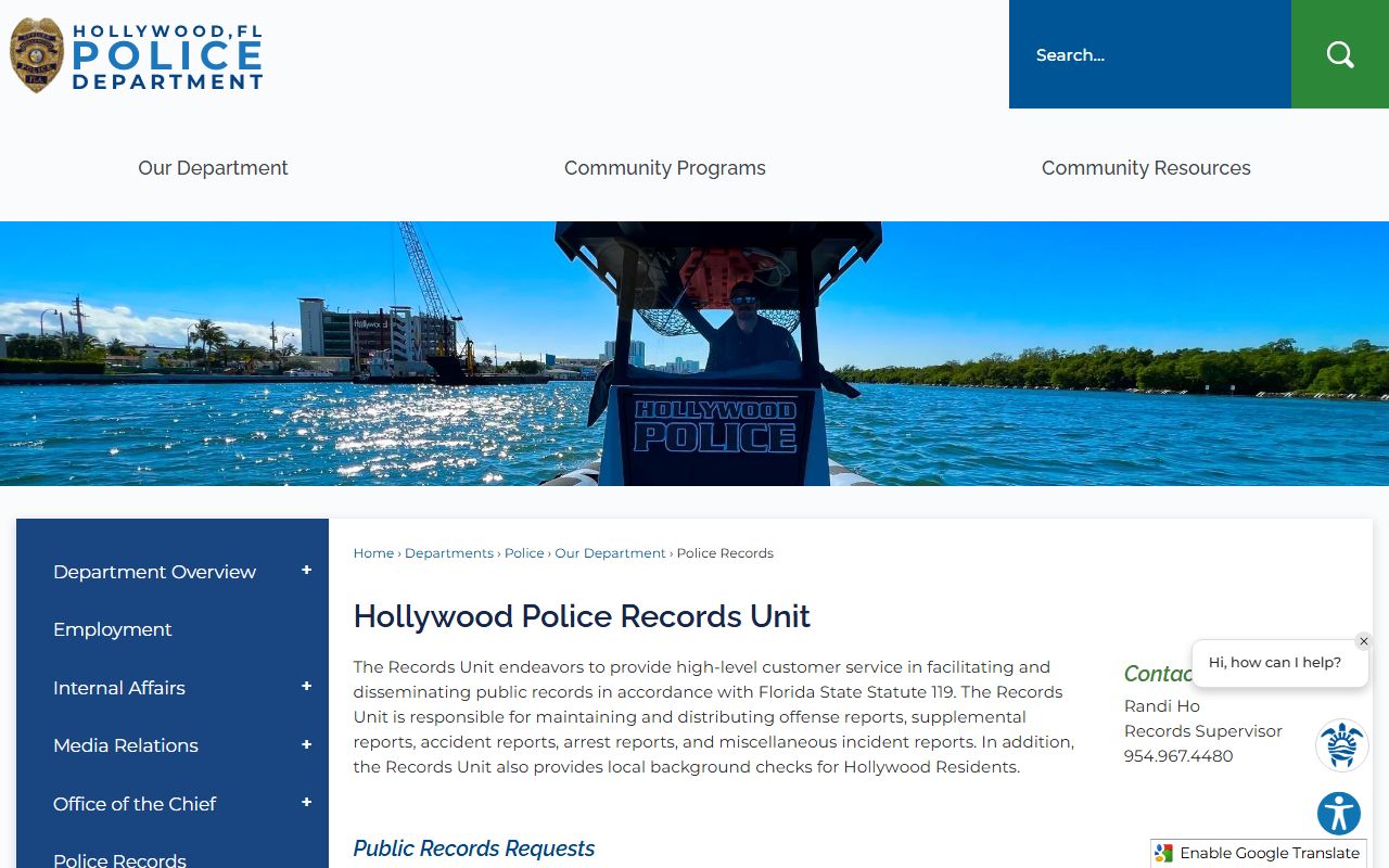 Hollywood phone directory police records section page