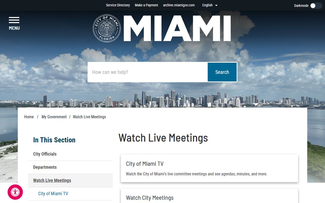 Miami phone directory Watch Live Meetings page with archived sessions