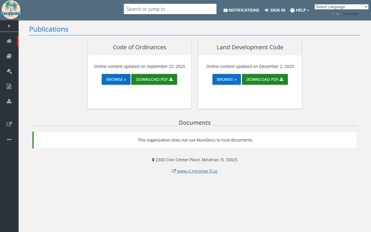 Miramar city code and land development code phone directory