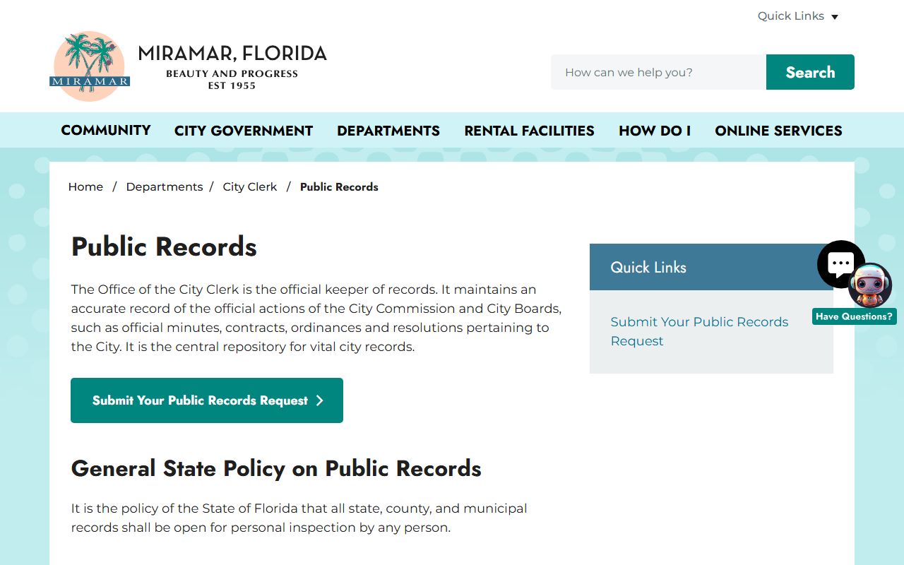Miramar public records information phone directory