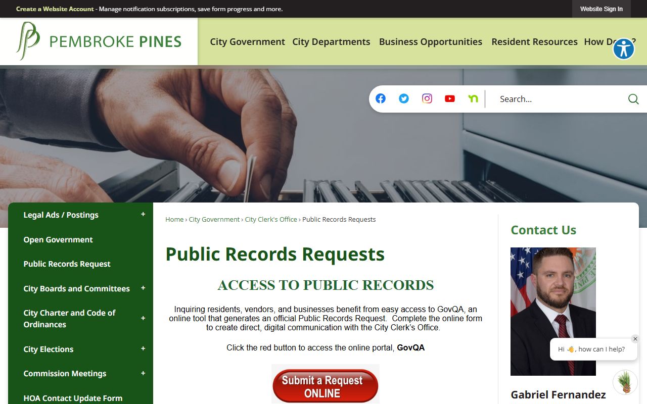 Pembroke Pines phone directory public records request information