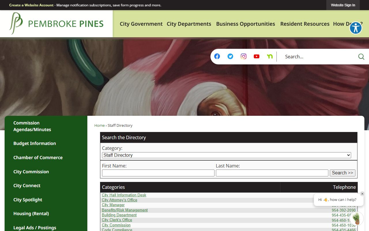 Pembroke Pines phone directory staff directory page