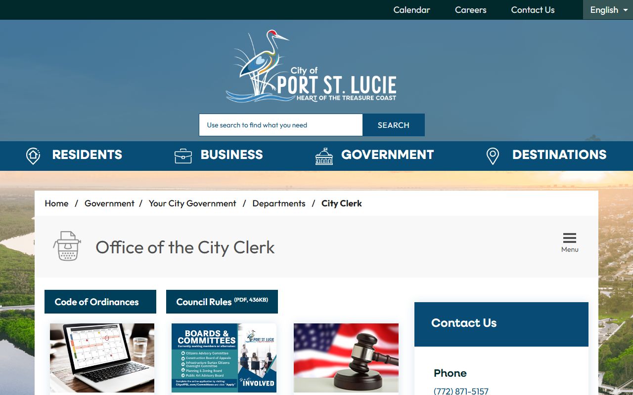 Port St. Lucie city clerk official records phone directory page