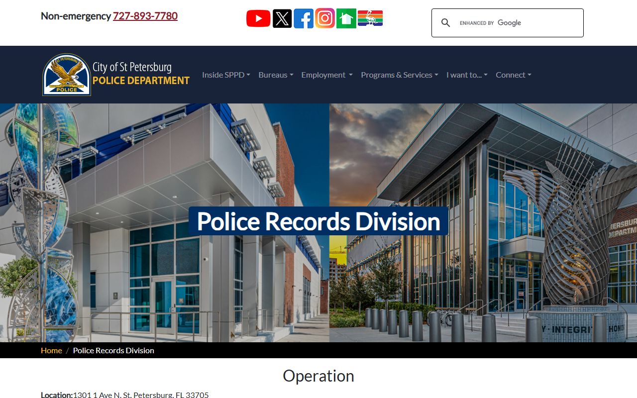 St. Petersburg police records division phone directory page