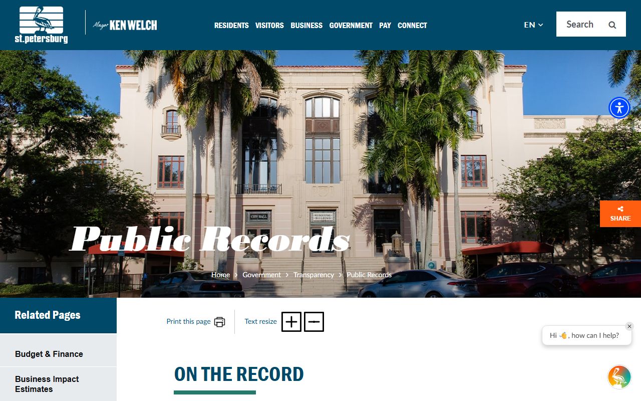 St. Petersburg public records page for phone directory and contact lookups