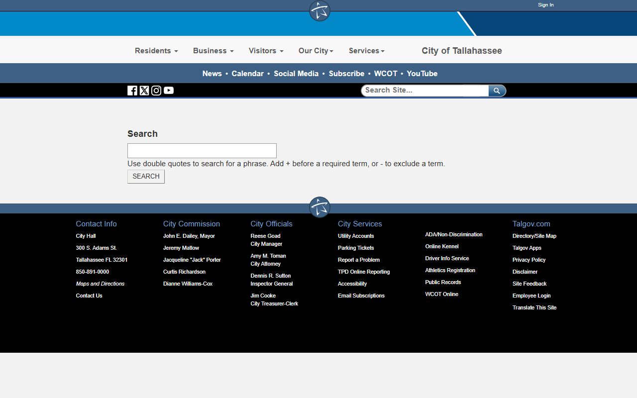 Tallahassee phone directory city search page for department lookups