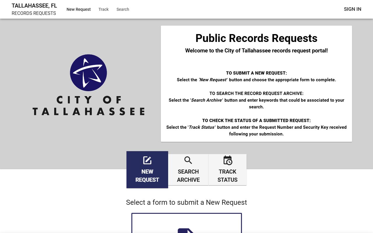 Tallahassee phone directory new public records request form page