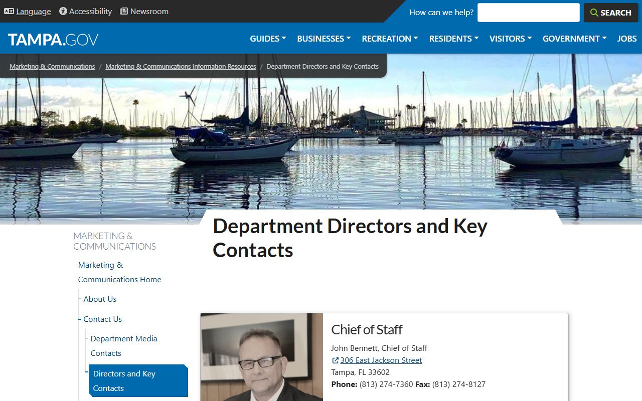 Tampa city directors and key contacts phone directory page