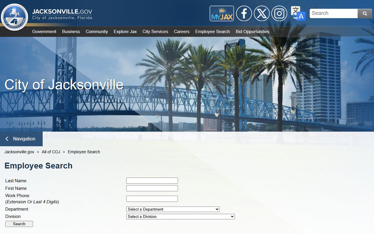 Jacksonville and Duval County employee search tool for phone directory lookups