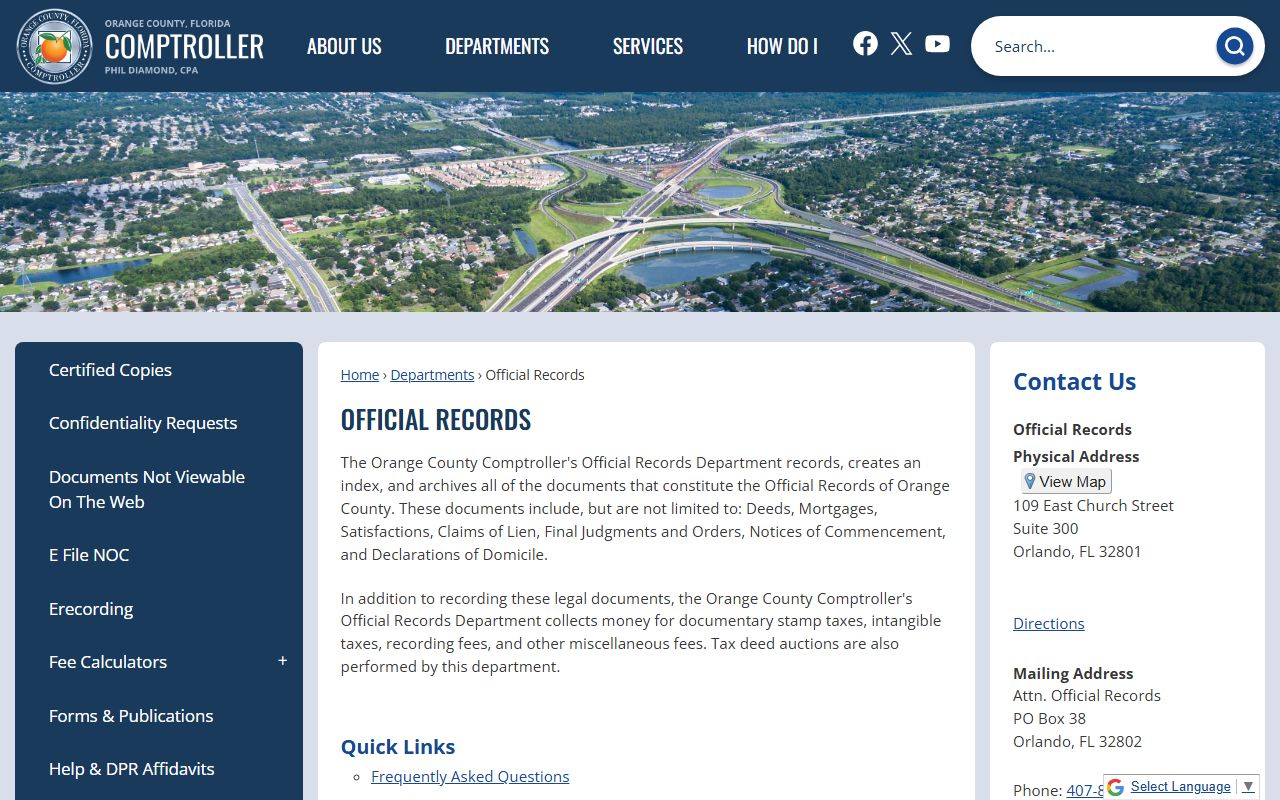 Orange County Comptroller official records search database