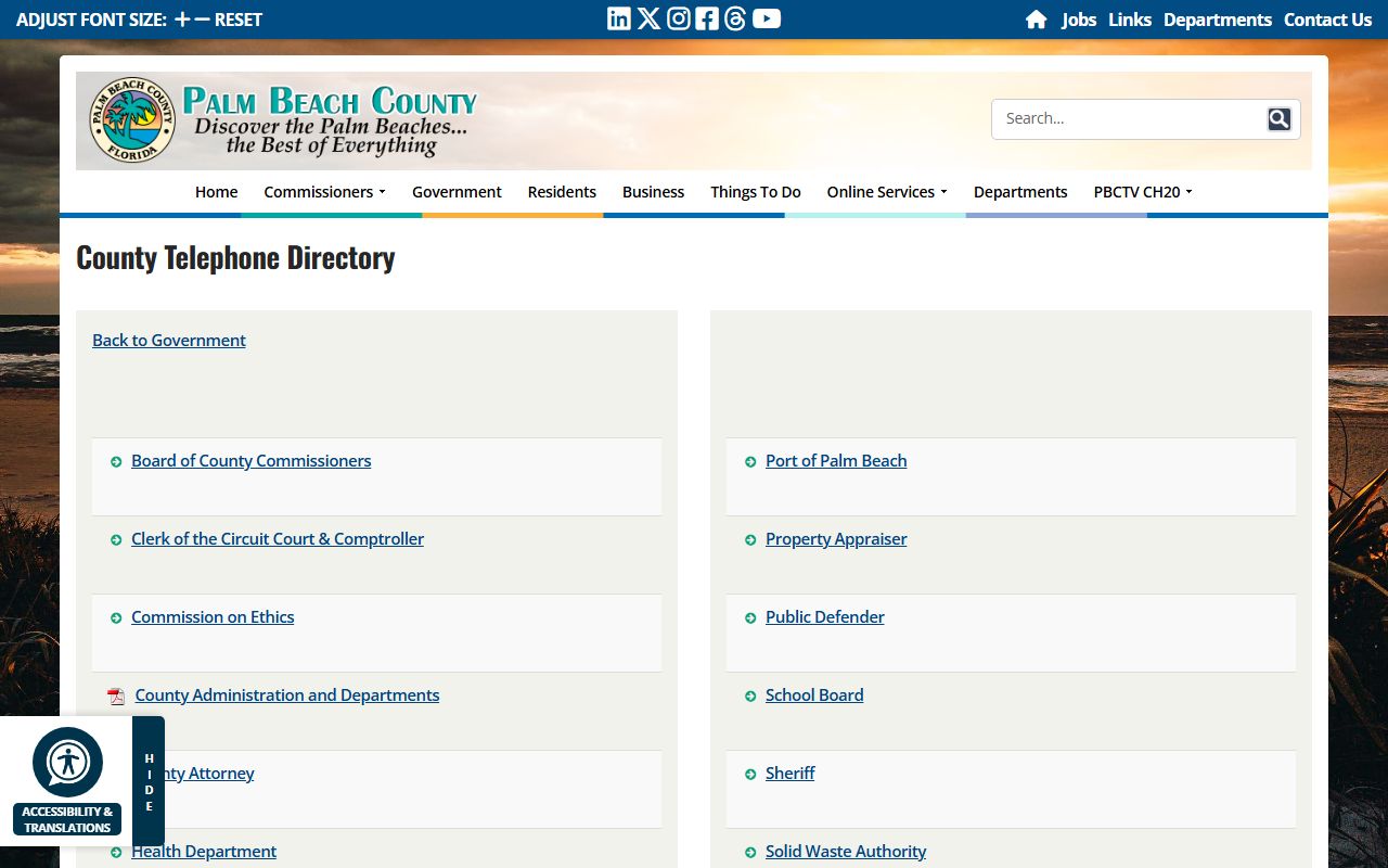 Palm Beach County Black Book government telephone directory with department contacts