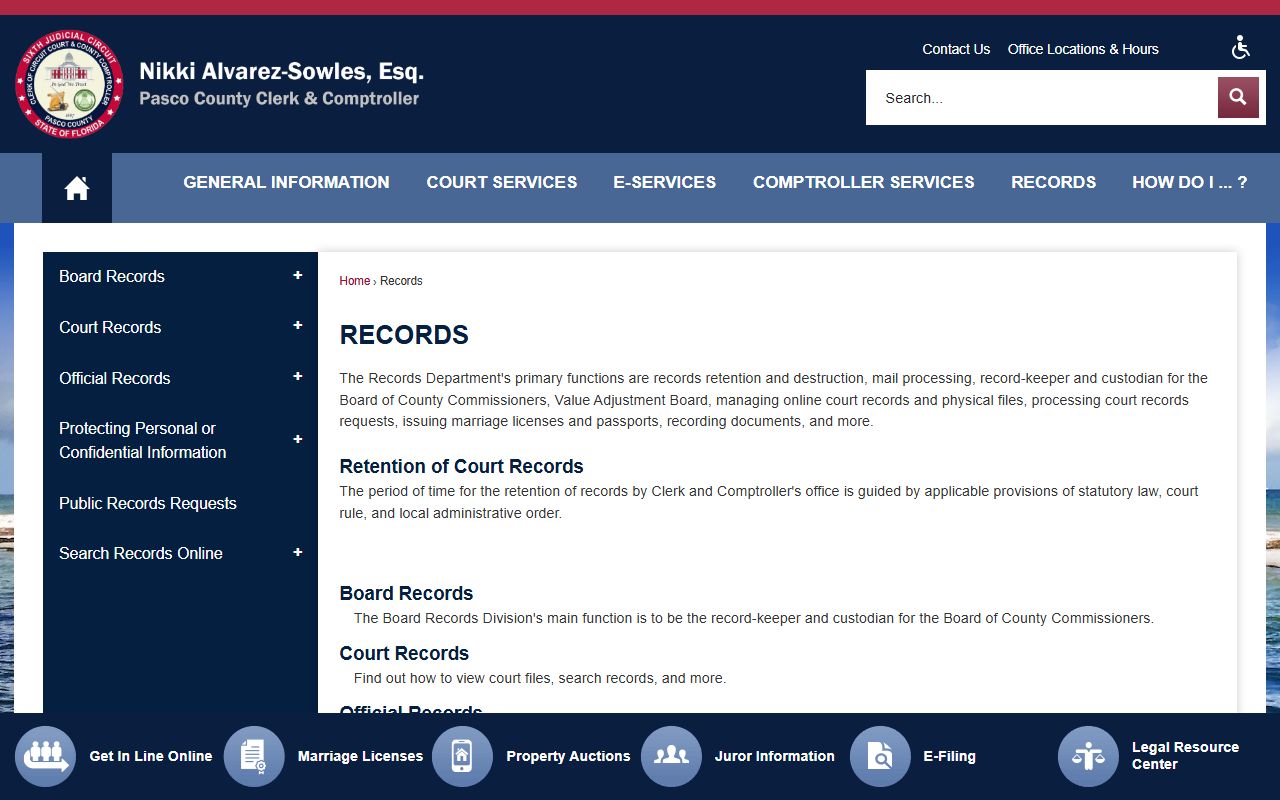 Pasco County court records search portal for case lookups and filings