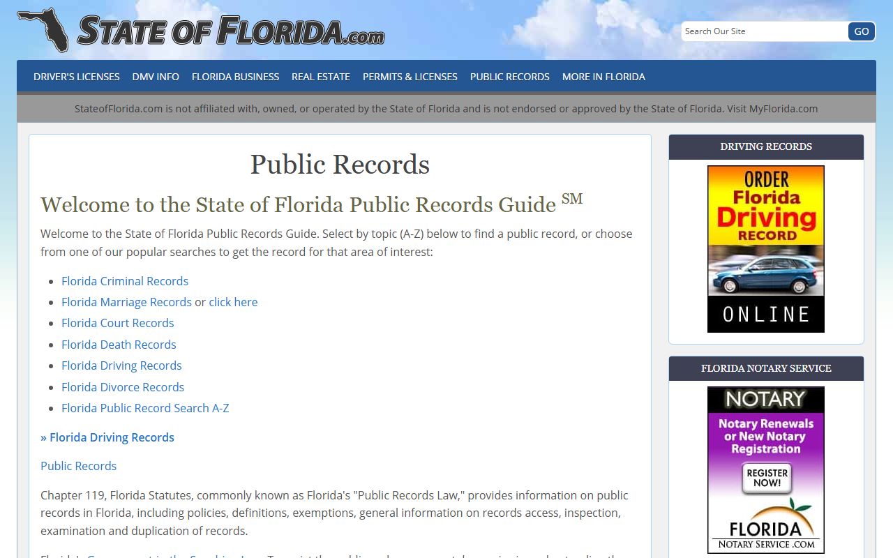 Florida public records check portal for phone directory and contact search